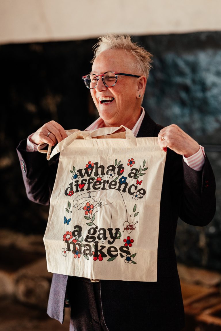 Celebrant given "What a difference a gay makes" bag by Bride